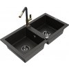 MEXEN/S MEXEN/S - Mario granitový drez 2-bowl vrátane batérie Flora, čierna/zlatá metalik 6504-75-670401-57-B