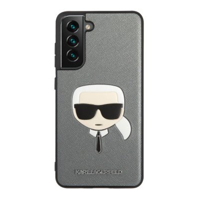 Púzdro Leather Karl Lagerfeld Saffiano Karl Head pro Samsung Galaxy S22+ 5G S906 - stříbrná