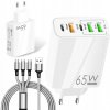 65W RÝCHLA NABÍJAČKA NA TELEFÓN 2X USB-C 3X USB-A + KÁBEL 3V1 PRE IPHONE