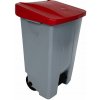 Denox Nášlapný odpadkový koš na tříděný odpad 120 l, červené víko, plastový s kolečky