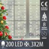 Vianočná mikro LED záclona vnútorná USB - 200 led - programy - ovládač - 3x2m - studená biela