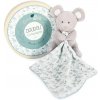 Doudou Dárková sada - Plyšová myška s dečkou z BIO bavlny 15 cm zeleno-bílá