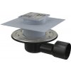 Alca Alcadrain APV3344 - Podlahová vpusť 105×105/50/75 mm bočná, mriežka nehrdzavejúca oceľ, nehrdzavejúca príruba a lem 2. úrovne izolácie, vodný a suchý zápachový uzáver
