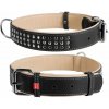 Plochý kožený obojok Soft čierno béžový vybíjaný, Obvod krku: dĺžka: 46 - 60 cm, širka: 35 mm