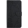 Peňaženkové puzdro Embossing Pattern Motýľ a ruže čierne – Motorola Edge 40 Neo