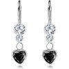 Šperky eshop - Strieborné 925 náušnice, čierne zirkónové srdiečko, číre krištále Swarovski PC27.11