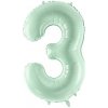 PartyDeco Fóliový balón narodeninové číslo 3 pastelovo-zelený 72 cm