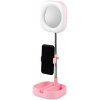 Beauty 6262 Zrkadlo s LED svetlom a držiakom na mobilný telefón, ružové 16x16x6cm