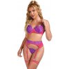 Subblime - 955359 set of bra with lace and garter links pink and purple S/M