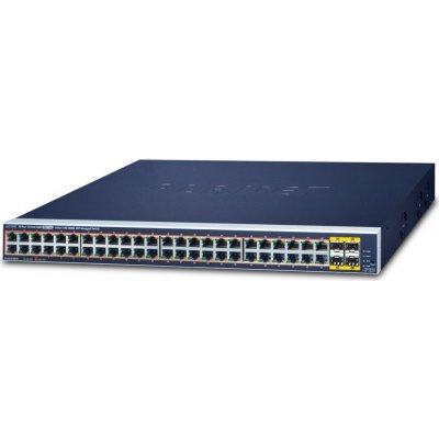 Planet GS-4210-48P4S PoE switch L2/L4, 48x 1000Base-T, 4x SFP, Web/SNMPv3, extend 10Mb/s, 802.3at 400W