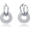 MINET Luxusné strieborné náušnice dvojité krúžky s bielymi zirkónmi
