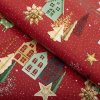 Vianočný PVC obrus Vianoce na červenom PV-190 - metráž š. 140 cm