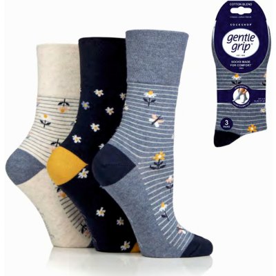 Gentle Grip dámske bavlnené ponožky DAISIES & BUTTERFLIES 3 páry
