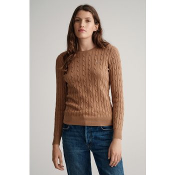 Gant sveter STRETCH COTTON CABLE C NECK hnedá