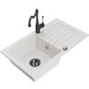 Mexen Pablo, granitový drez 752x436x161 mm, 1-komorový a drezová batéria Carla, biela, 6510-20-670700-70