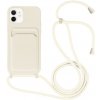 AppleKing silikónový kryt so šnúrkou a kapsou na karty pre iPhone 11 - krémový - možnosť vrátiť tovar ZADARMO do 30tich dní