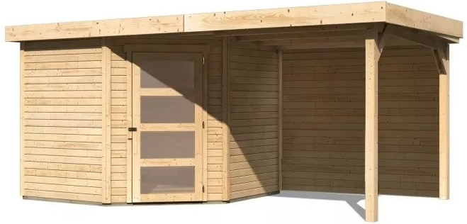 KARIBU SCHWANDORF 5 drevený domček + prístavok 240 cm (9214) 462 x 246 cm, natur LG3908