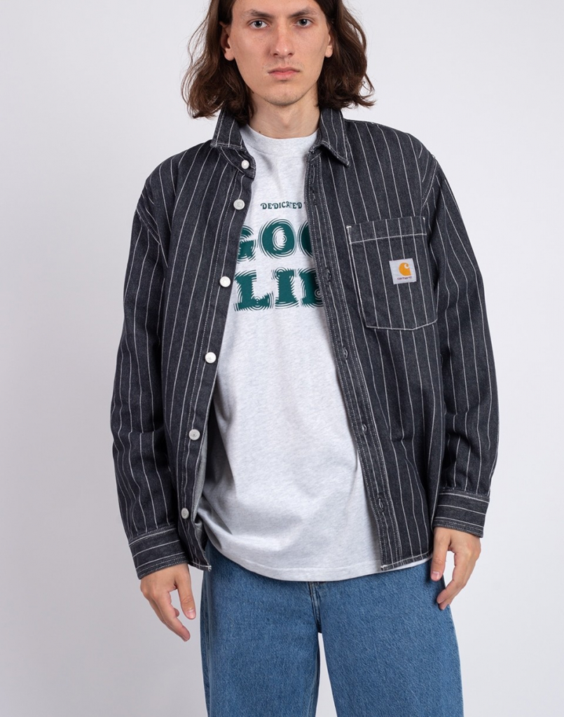 Carhartt WIP Orlean Shirt Jac Orlean Stripe Black/White stone washed