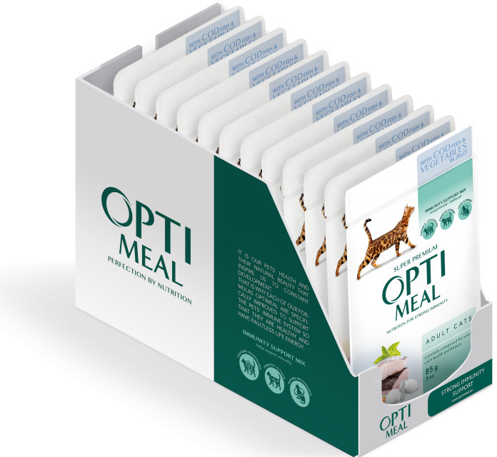 OPTIMEAL For adult cats with cod fish and veggies in jelly 85 g