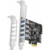 AXAGON PCEU-43RS, PCIe řadič, 4x USB 3.2 Gen 1 port, 5 Gbps, napájení z PCIe nebo SATA, SP & LP