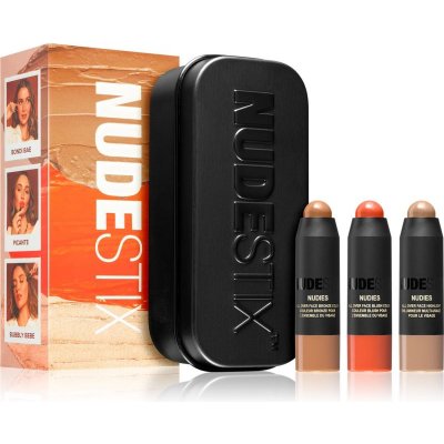 Nudestix Kit Nudies Glow Bubbly Bebe multifunkčný rozjasňovač 1,8 g + Nudies Matte Picante multifunkčná ceruzka na oči, pery a tvár 1,8 g + Nudies Bronze Bondi Bae multifunkčná ceruzka na oči, pery a