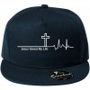 Jesus Saved My Life kríž ekg - Šiltovka s rovným šiltom a plastovou sponou - Univerzálna veľkosť ( Tmavomodrá (veľmi tmavá - skoro čierna) )