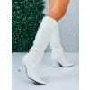 Dámske biele koženkové čižmy pod kolená na nízkom opätku - 39
