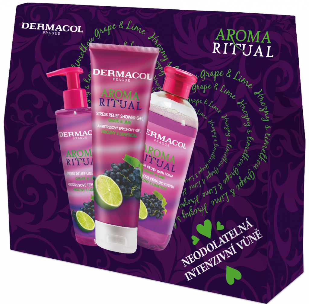 Dermacol Aroma Ritual Grape & Lime pena do kúpeľa 500 ml + sprchový gél 250 ml + tekuté mýdlo 250 ml darčeková sada