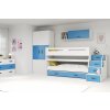 ImportWorld Dětská patrová postel Romana 1 - 3 osoby – bílá - modrá, 80x200 s přistýlkou
