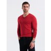 Ombre Men's elegant V-neck BASIC sweater with viscose - red tmavočervená S Ombre 5902228982029