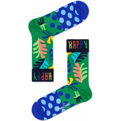 Happy Socks ponožky s listmi a farebným nápisom Happy vzor Big Leaf Zeleno-modré
