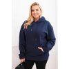 Legínovo Dámska mikina s očkami Plus Size bavlnená s kapucňou a klokaním vreckom horčicová Farba: Námornícka modrá, Veľkosť: XL