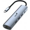 Genius UH-545 USB Hub, externý, USB-C na 3× USB 3.0, 1× USB-C, RJ-45 Gigabit Ethernet, 15cm, šedý