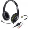 Genius HS-400A Headset, herný, drôtový, náhlavný, mikrofón, ovládanie hlasitosti, 2× 3,5mm jack, redukcia na 1× 3,5mm, čierno-zelená