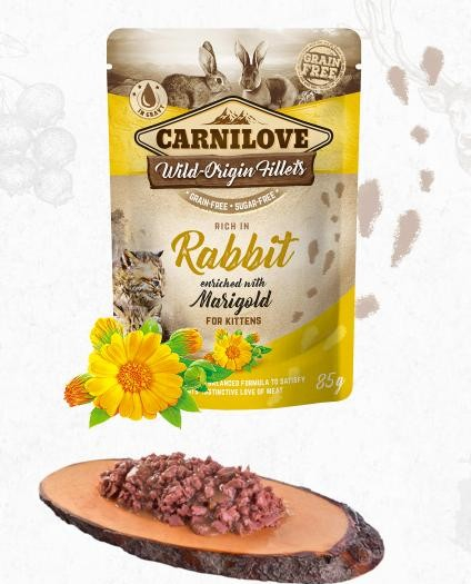 Carnilove Cat Pouch Kitten Rabbit Enriched & Marigold 24 x 85 g