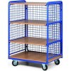 Policový vozík, 4 police, 3 bočnice s drôtenou výplňou, nosnosť 400 kg