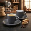 KELA Mattia sivé keramické šálky na espresso s tanierikmi 2 x 50 ml