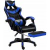 Kancelárske kreslo z ekokože na kolieskach, herné, otočné, modré s podnožkou