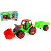 LENA Traktor se lžící a s vozíkem červeno zelený