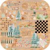 INSPIO Koberec Detský z korku - Zvieratká z lesa a spoločenské hry pre deti 129x129 stromy, zvieratá, forest - lesný svet zelená, hnedá, krémová