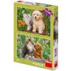 Puzzle 2x48 Pejsek a kočička na zahradě