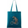 Medveď na bicykli - Taška bavlnená - 42 x 38 cm ( Petrolejová )