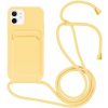 AppleKing silikónový kryt so šnúrkou a kapsou na karty pre iPhone 11 - žltý - možnosť vrátiť tovar ZADARMO do 30tich dní