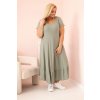 Fashionweek Dámske šaty plus size s krátkym rukávom a volánom z ľahkej viskózy K21682 Farba: Khaki, Veľkosť: PLUS SIZE