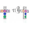 Agato Stříbrné náušnice Křížek s barevnými zirkony AGT-E169PC