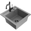Mexen Vito, granitový drez 490x520x210 mm, 1-komorový a drezová batéria Carla, šedá, 6503-71-670700-70-B