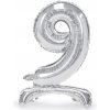PartyDeco Balónik fóliový Stojacie číslo 9, strieborný 80 cm