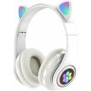 Bezdrôtové slúchadlá s LED mačacími ušami, biela