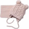 BABY NELLYS Zimná pletená čiapočka s šálom TEDDY - béžová s brmbolcami, vel. 62/68 62/68 (3-6m)