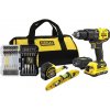 Stanley SFMCK101D1S - AKU súprava náradia, 18V, FatMax® V20, bezuhlíková vŕtačka príklepová, 1× AKU 2,0Ah, nabíjačka SFMCB10, súprava bitov 40ks, vodováha torpédová 230mm, meter 8m BladeArmor®, taška